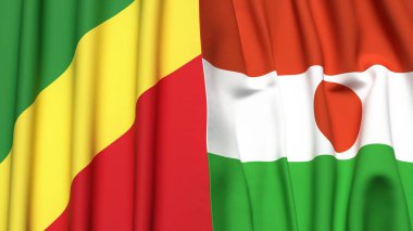 Gerçekçi kumaş dokusuna sahip CONGO R ve NIGER bayrakları