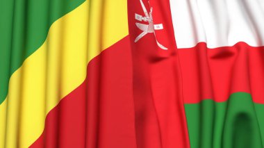 Gerçekçi kumaş dokusuna sahip CONGO R ve OMAN bayrakları