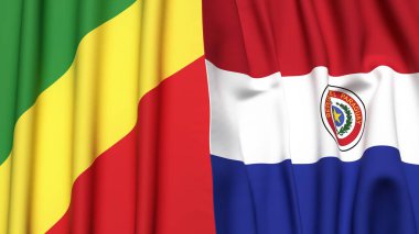 CONGO R ve PARAGUAY bayrakları gerçekçi kumaş dokusuna sahip