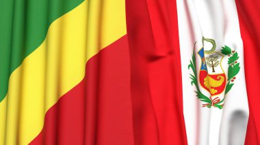 Gerçek kumaş dokusuna sahip CONGO R ve Peru bayrakları