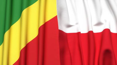 Gerçekçi kumaş dokusuna sahip CONGO R ve POLAND bayrakları