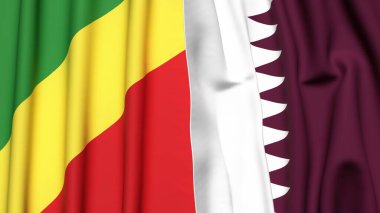 Gerçek kumaş dokusuna sahip CONGO R ve Katar bayrakları