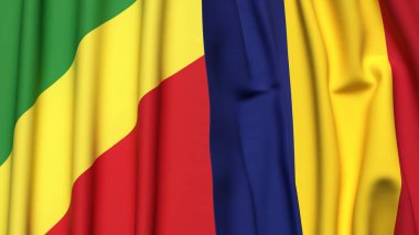 Gerçekçi kumaş dokusuna sahip CONGO R ve ROMANIA bayrakları