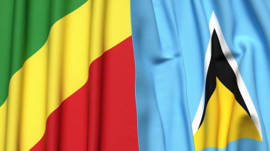 CONGO R ve SAINT LUCIA bayrakları gerçekçi kumaş dokusuyla