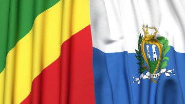 Kongo R ve SAN MARINO bayrakları gerçekçi kumaş dokusuna sahip
