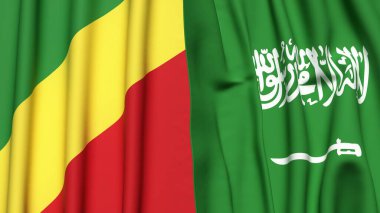 CONGO R ve SAUDI ARABIA bayrakları gerçekçi kumaş dokusuna sahip
