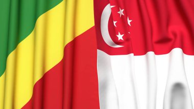 CONGO R ve SINGAPORE bayrakları gerçekçi kumaş dokusuna sahip