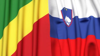 Gerçek kumaş dokusuna sahip CONGO R ve SLOVENIA bayrakları