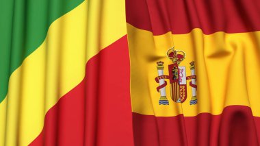 Gerçekçi kumaş dokusuna sahip CONGO R ve SPAIN bayrakları