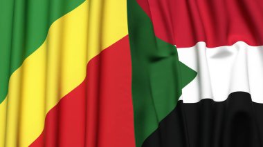 Gerçekçi kumaş dokusuna sahip CONGO R ve SUDAN bayrakları