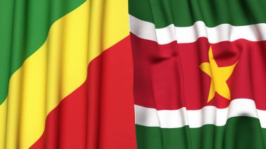 Gerçekçi kumaş dokusuna sahip CONGO R ve SURINAME bayrakları