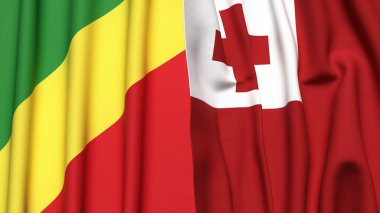 Gerçekçi kumaş dokusuna sahip CONGO R ve TONGA bayrakları