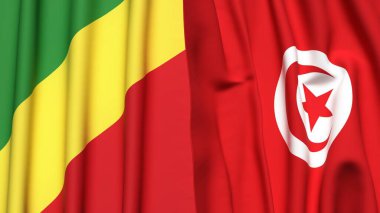 Gerçekçi kumaş dokusuna sahip CONGO R ve TUNISIA bayrakları