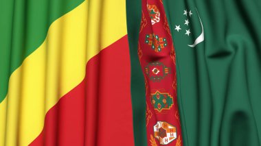Gerçek kumaş dokusuna sahip CONGO R ve Türkmenistan bayrakları