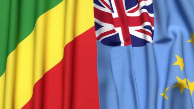 Gerçek kumaş dokusuna sahip CONGO R ve TUVALU bayrakları