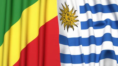 CONGO R ve Uruguay bayrakları gerçekçi kumaş dokusuna sahip