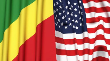 Gerçek kumaş dokusuna sahip CONGO R ve USA bayrakları