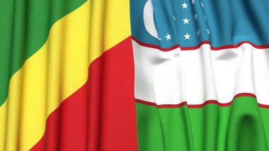 CONGO R ve UZBEKISTAN bayrakları gerçekçi kumaş dokusuna sahip