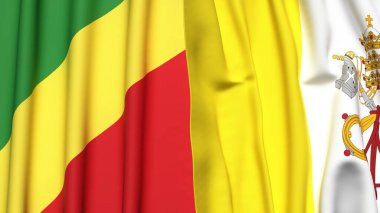 CONGO R ve VATICAN bayrakları gerçekçi kumaş dokusuna sahip