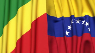 Gerçek kumaş dokusuna sahip CONGO R ve Venezuela bayrakları