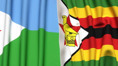 DJIBOUTI ve ZIMBABWE bayrakları gerçekçi kumaş dokusuyla