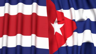 KOSTA RICA ve CUBA bayrakları gerçekçi kumaş dokusuna sahip