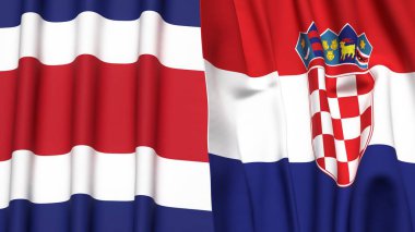 KOSTA RICA ve CROATIA bayrakları gerçekçi kumaş dokusuna sahip