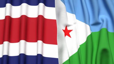 KOSTA RICA ve DJIBOUTI bayrakları gerçekçi kumaş dokusuyla