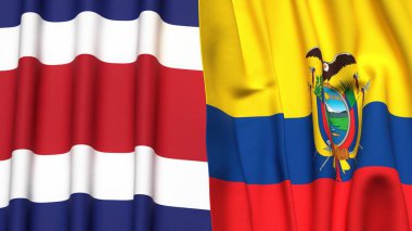 COSTA RICA ve Ekvador 'un gerçekçi kumaş dokusuna sahip bayrakları
