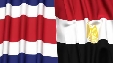 KOSTA RICA ve gerçekçi kumaş dokusuna sahip EGYPT bayrakları