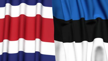 Gerçekçi kumaş dokusuna sahip COSTA RICA ve Estonya bayrakları