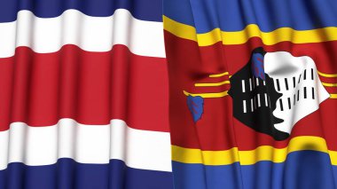 KOSTA RICA ve Eswatini bayrakları gerçekçi kumaş dokusuyla
