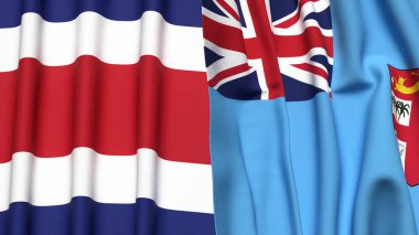 KOSTA RICA ve FIJI bayrakları gerçekçi kumaş dokusuna sahip