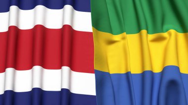 KOSTA RICA ve GABON bayrakları gerçekçi kumaş dokusuna sahip