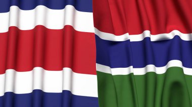 KOSTA RICA ve GAMBIA bayrakları gerçekçi kumaş dokusuna sahip