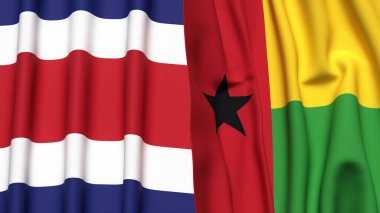 KOSTA RICA ve GİNEA-BISSAU bayrakları gerçekçi kumaş dokusuna sahip