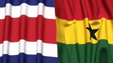 KOSTA RICA ve GANA bayrakları gerçekçi kumaş dokusuna sahip