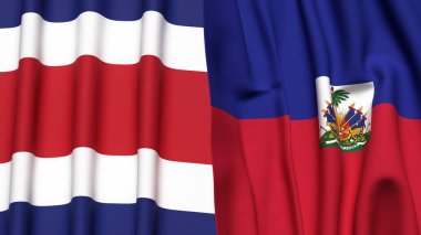 KOSTA RICA ve HAITI bayrakları gerçekçi kumaş dokusuyla