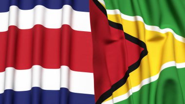 KOSTA RICA ve GUYANA bayrakları gerçekçi kumaş dokusuna sahip