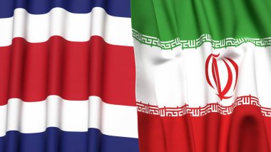 KOSTA RICA ve İRAN bayrakları gerçekçi kumaş dokusuna sahip