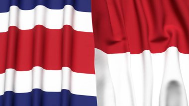 Gerçekçi kumaş dokusuna sahip COSTA RICA ve INDONESIA bayrakları
