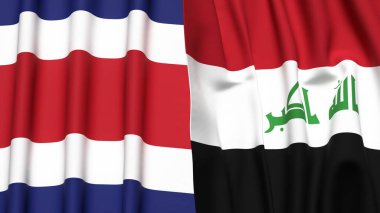 Gerçek kumaş dokusuna sahip COSTA RICA ve IRAQ bayrakları
