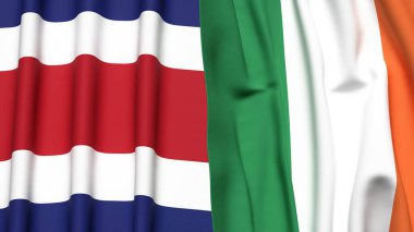 KOSTA RICA ve IRELAND bayrakları gerçekçi kumaş dokusuna sahip