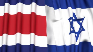 KOSTA RICA ve İsrail bayrakları gerçekçi kumaş dokusuna sahip
