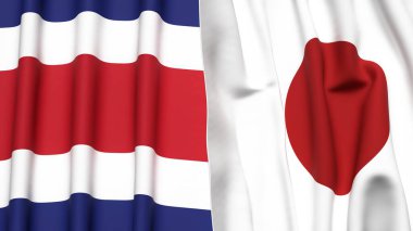 KOSTA RICA ve gerçekçi kumaş dokusuna sahip JAPAN bayrakları