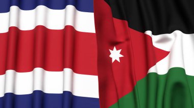 KOSTA RICA ve JORDAN bayrakları gerçekçi kumaş dokusuna sahip