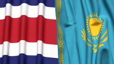 KOSTA RICA ve KAZAKHSTAN bayrakları gerçekçi kumaş dokusuna sahip