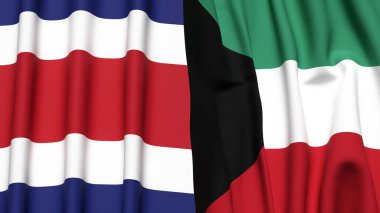 KOSTA RICA ve KUWAIT bayrakları gerçekçi kumaş dokusuyla