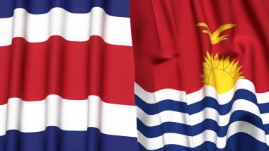 KOSTA RICA ve KIRIBATI bayrakları gerçekçi kumaş dokusuyla
