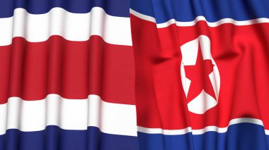 KOSTA RICA Bayrakları ve KOREA Kuzey Gerçekçi kumaş dokusuna sahip